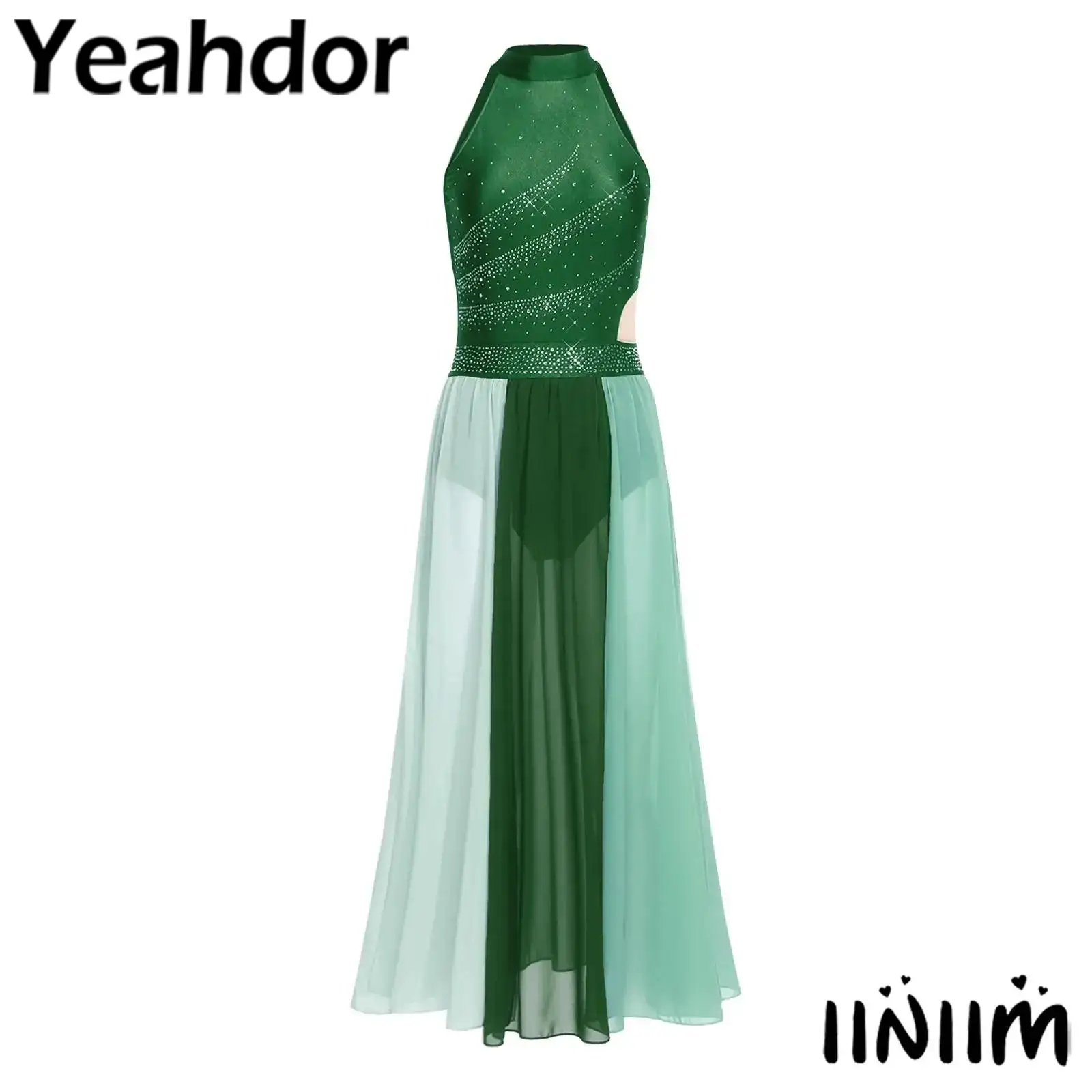 

Женское платье-леотард для лирического танца с камнями, без рукавов, с разрезом по низу, для современных танцев