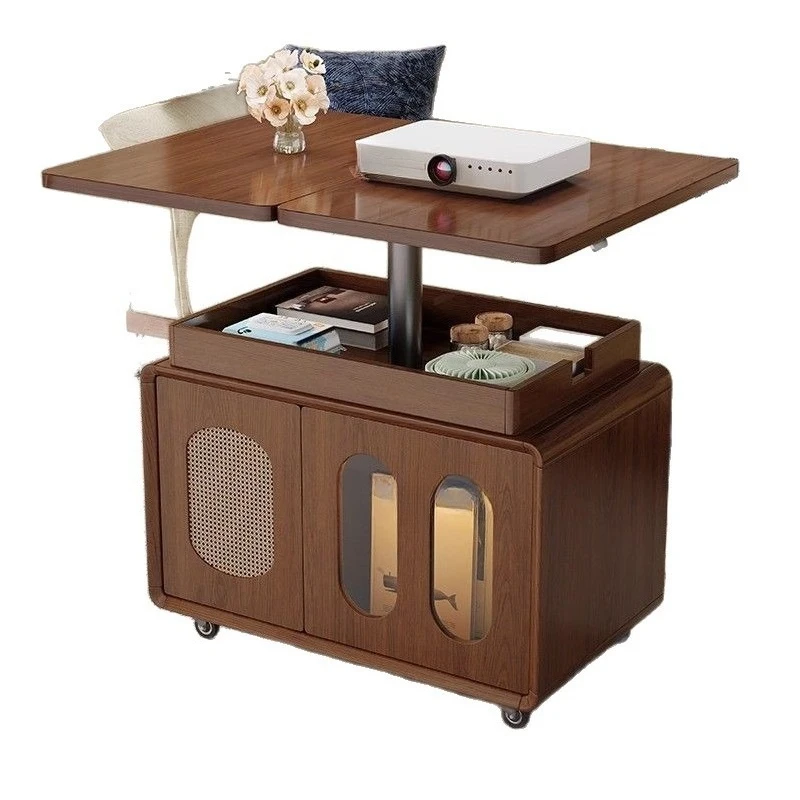 Solid wood coffee table movable lifting folding coffee table living room household corner table new small apartment