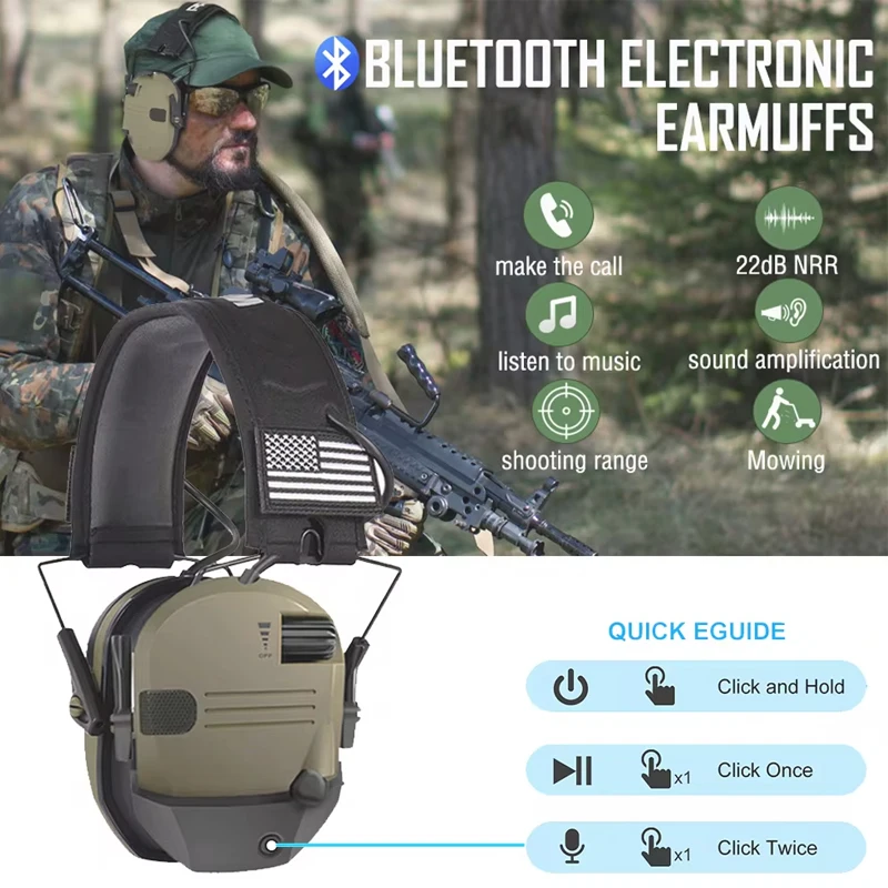 Bluetooth 5.1  Anti-noise Shooting Headset Electronic Shooting Earmuffs Hunting Tactical Headset Hearing Protection Earmuffs