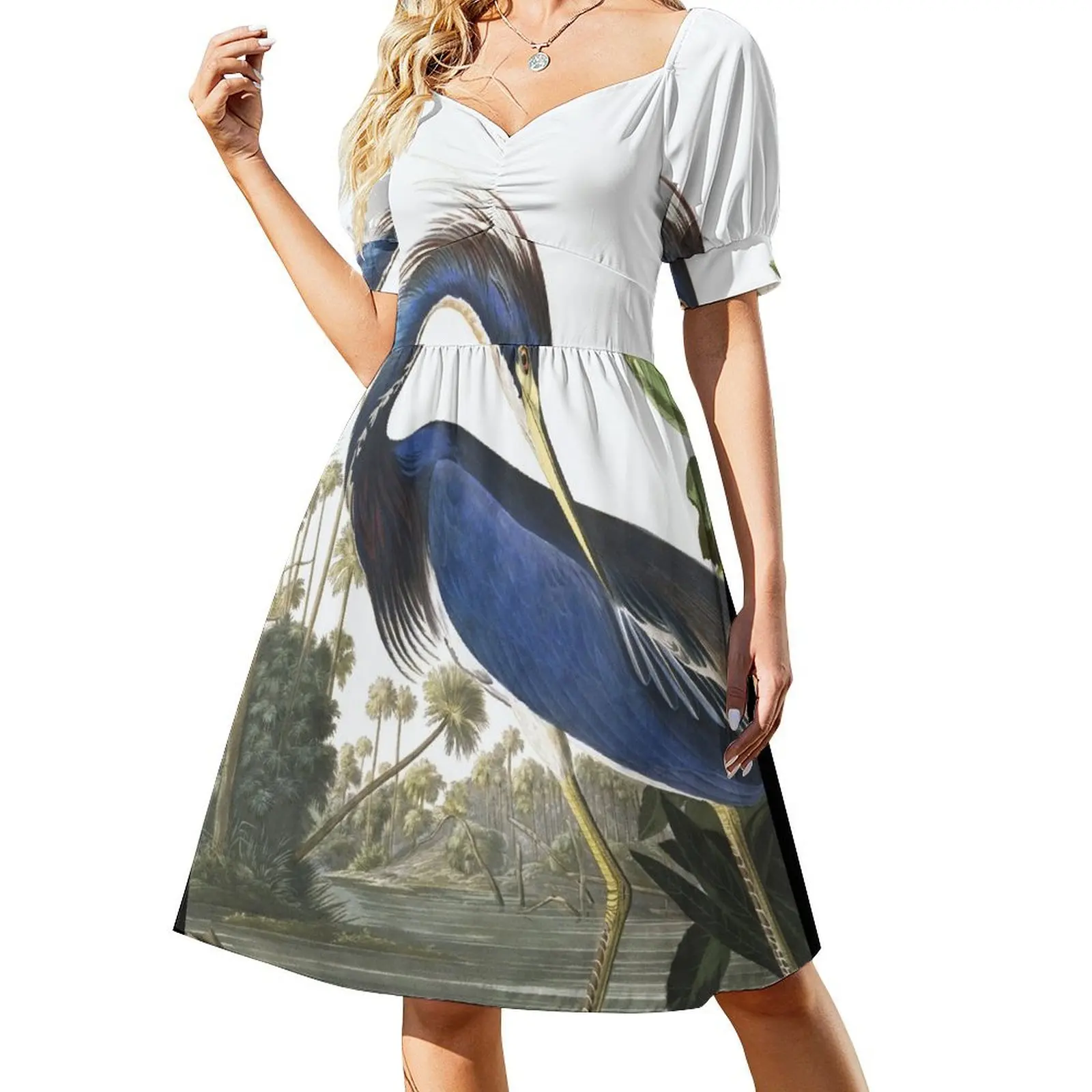 Tricolored Heron - John James Audubon Short Sleeved Dress women clothing 2025 new arrivals dresses summer Dress