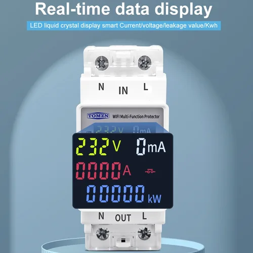 Imagen 2 del producto TOMZN 63A 110V 2230V WIFI interruptor inteligente smartlife Kwh temporizador de disyuntor de medición con corriente de voltaje y protección contra fugas