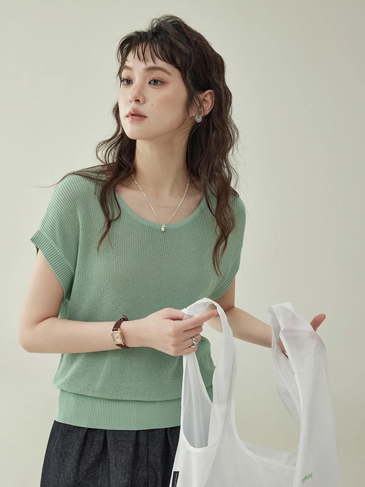 AMUU North Island Minimalist  Color round Neck Sleeveless Thin Knitted Top Women Summer New Loose Slimming Upper Body