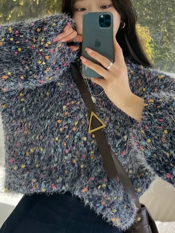 

Faionable горошек Радужный горошек круглый пуловер Ne свитер женский зимний новый ленивый вязаный свитер высокого класса