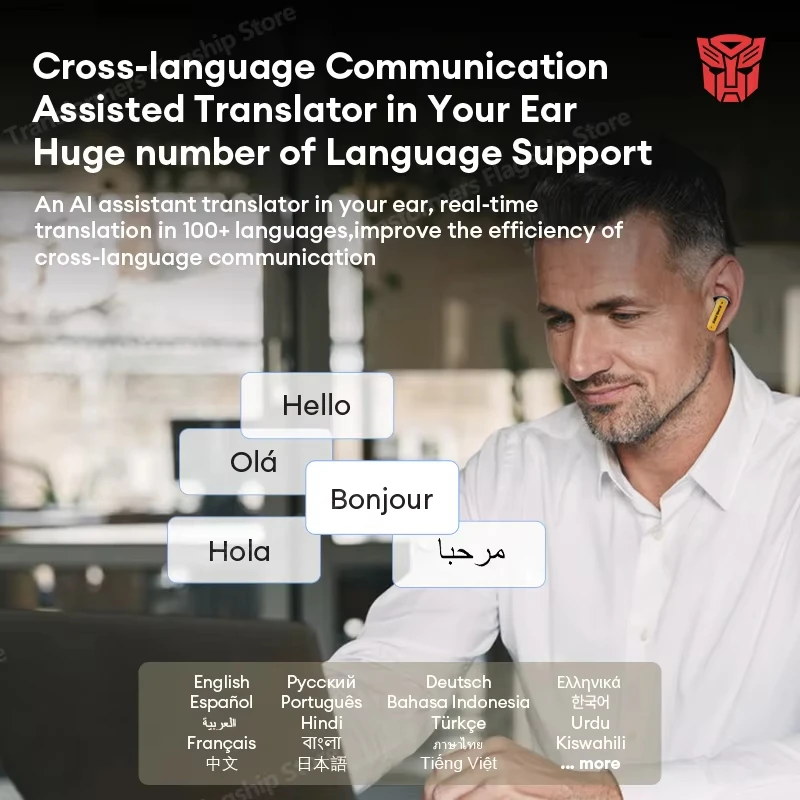 New Transformers TF-T51 AI TWS Bluetooth V5.4 Earphones Real-time Translation With AI Chat Headphones Meeting Recording Earbuds
