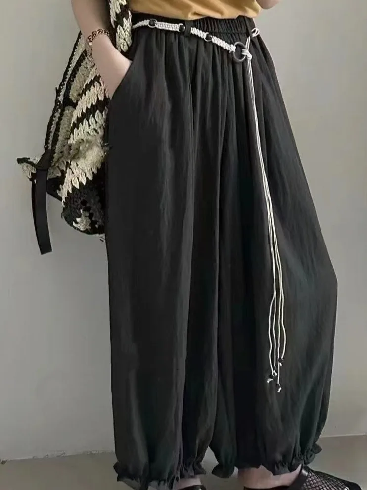 Koreanische Sle Vielseitige Casual Hosen frauen Hohe Taille Breite Bein Elastische Taille Design Frühling Sommer Neue Sle Floral Print