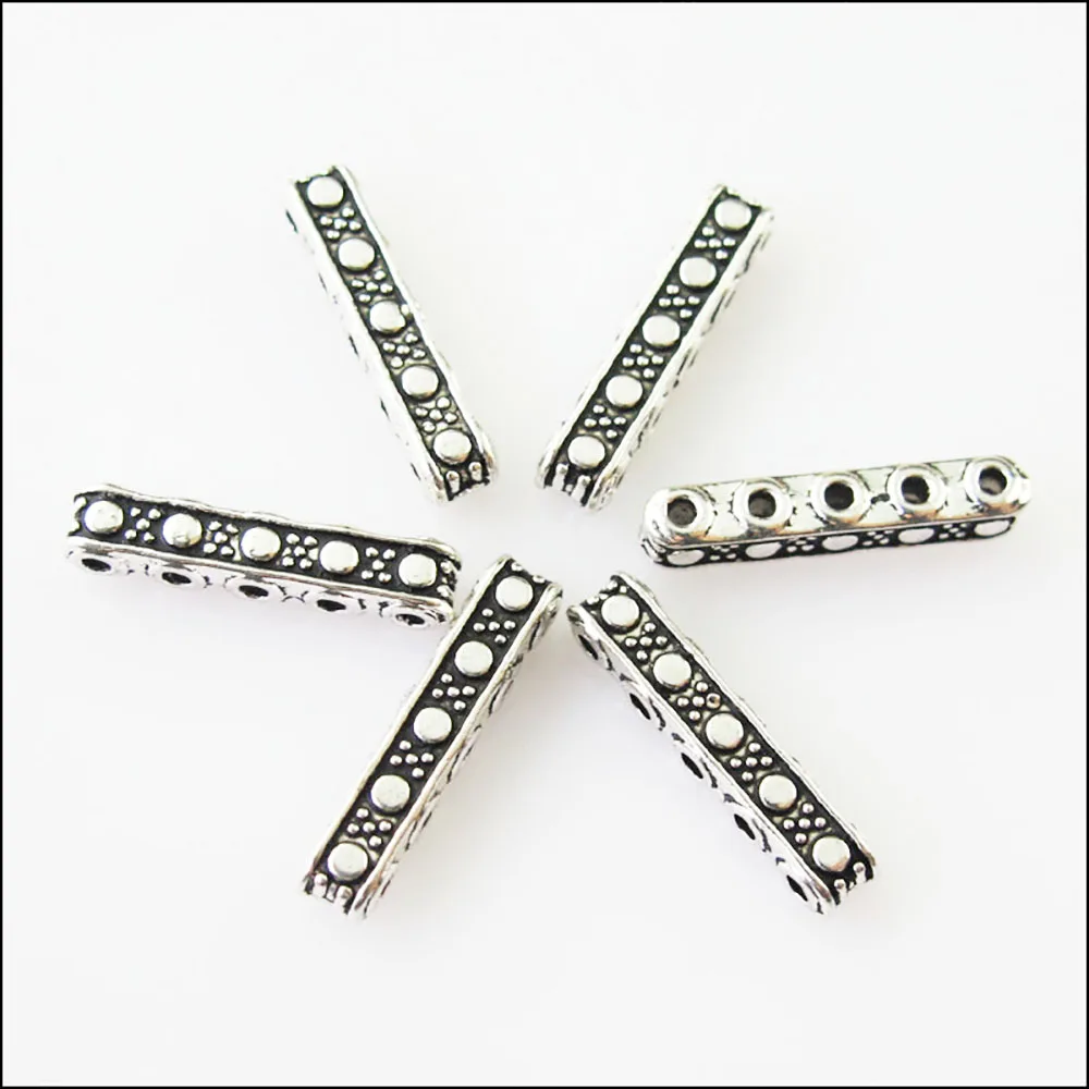 30Pcs Antiqued Silver Color 5-5Holes Spacer Beads Bars Charms Connectors 3.5x17mm