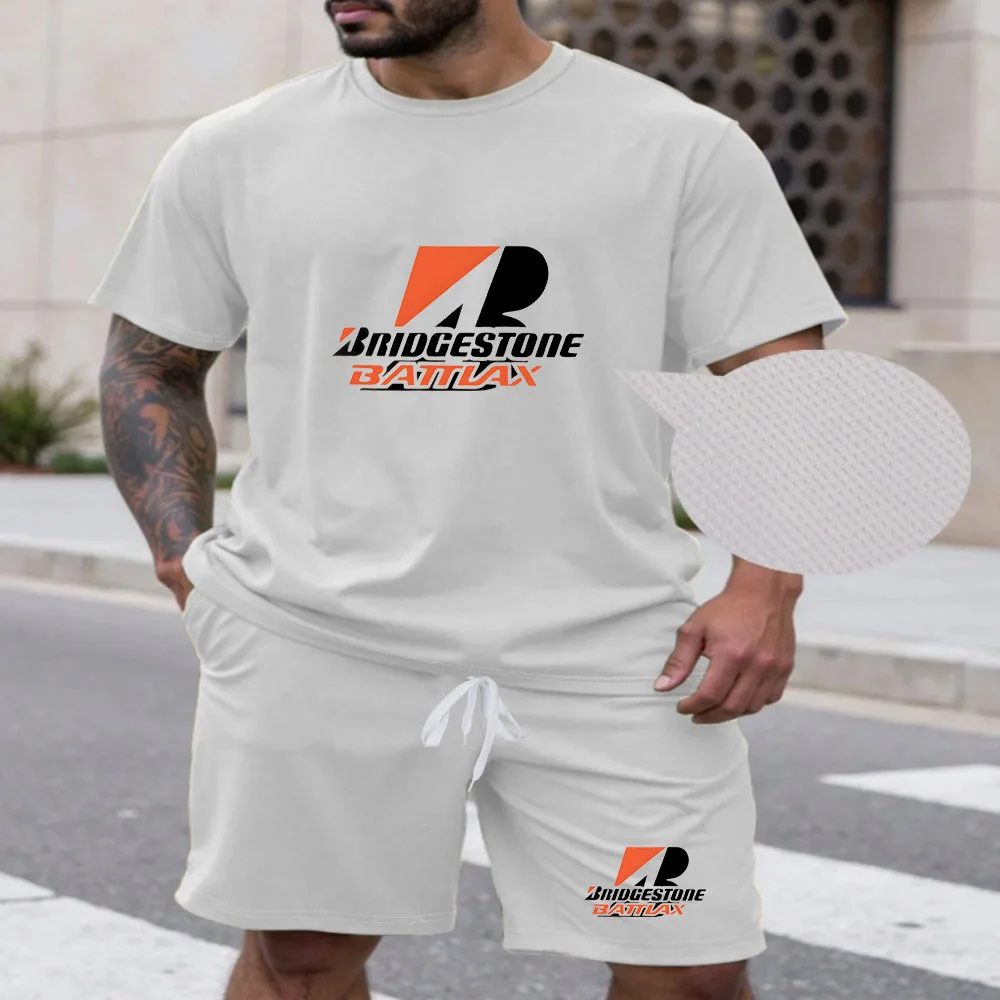 

New summer fitness sportswear for men, short-sleeved T-shirt and shorts two-piece set, breathable and quick-drying casual wear.