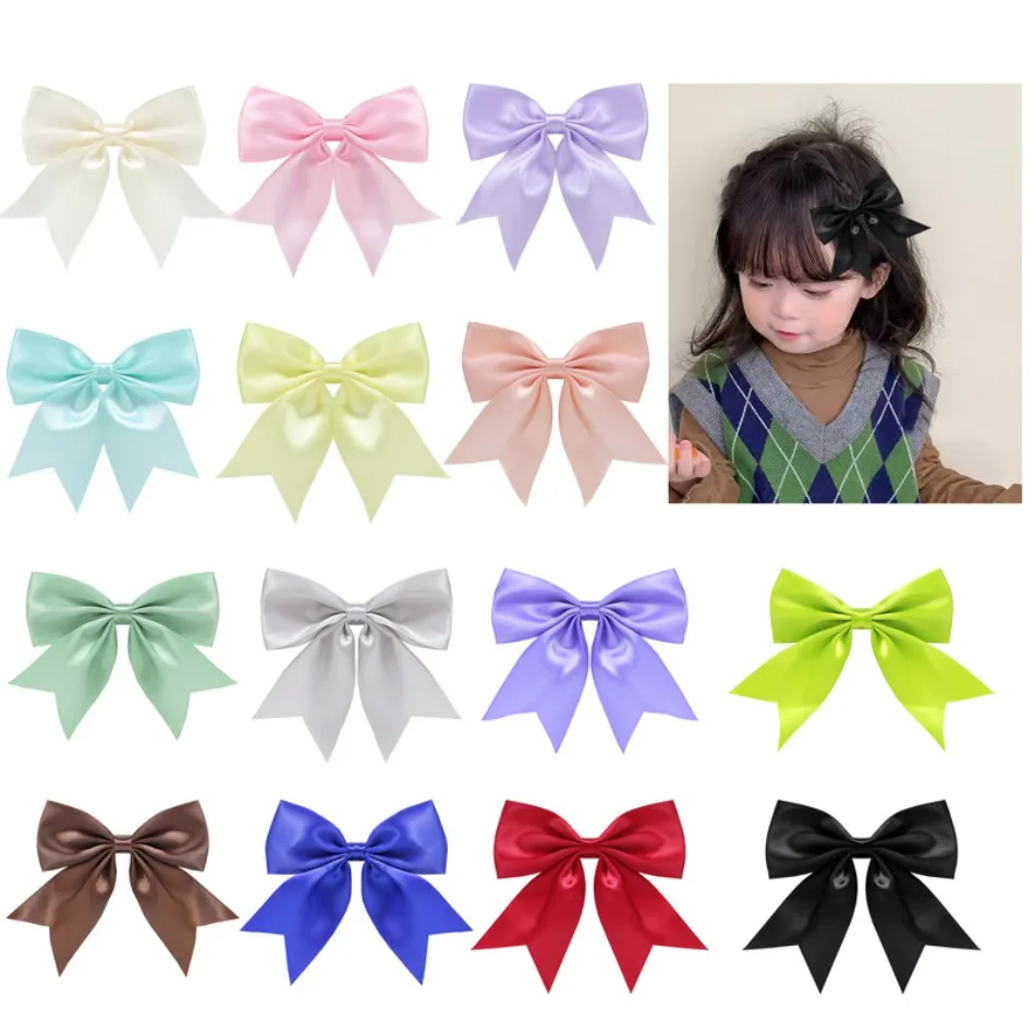 

New Colored Satin Ribbon Bowknot Hair Clips Essential for Girl Braided Hair Bows Fashion Long Tassel Women Barrettes accessories