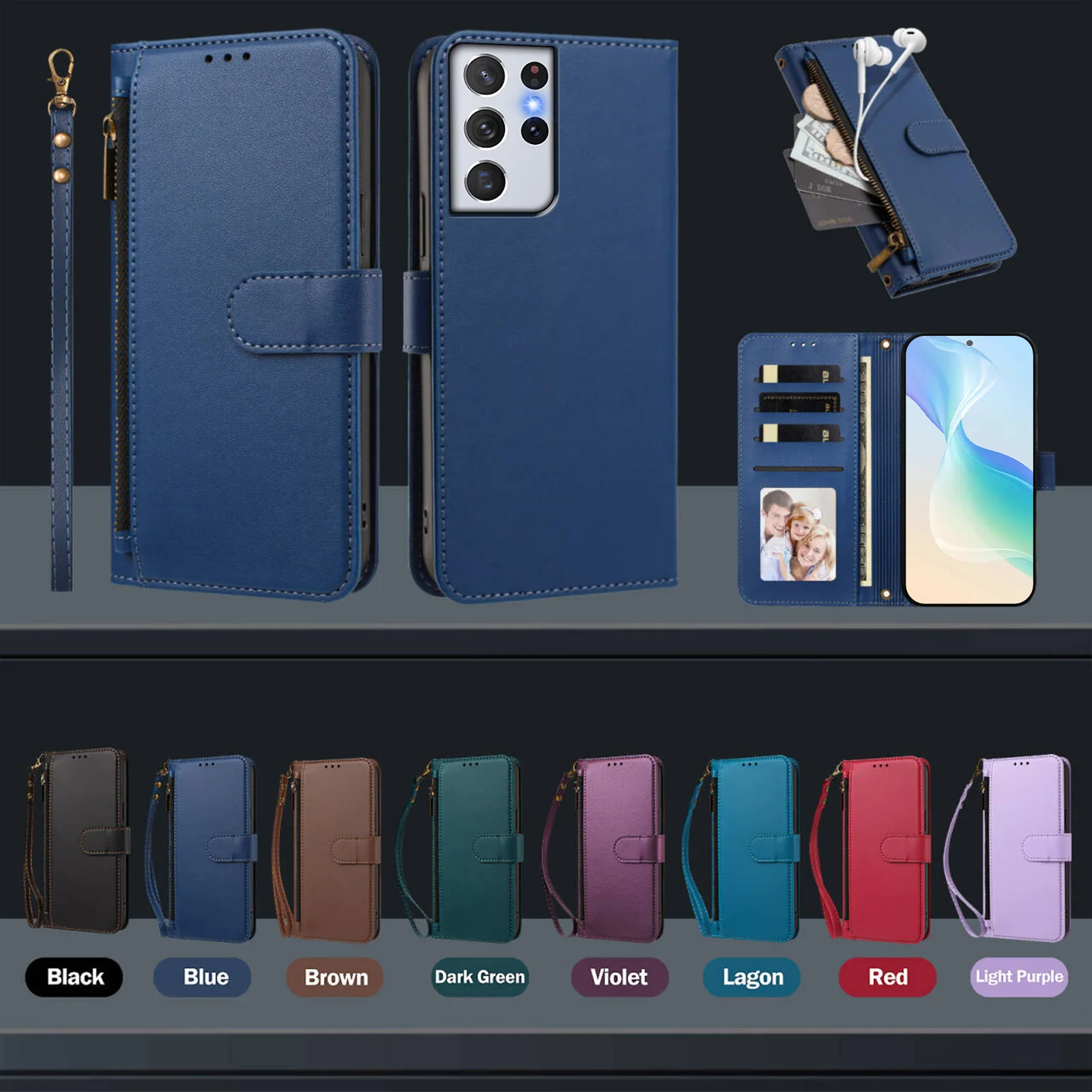 Magnetic Flip Wallet Card Pocket Phone Cover Case For Samsung Galaxy S21 Ultra S21 Plus S21 FE S21 S20 FE S20 Ultra S20 Plus S20