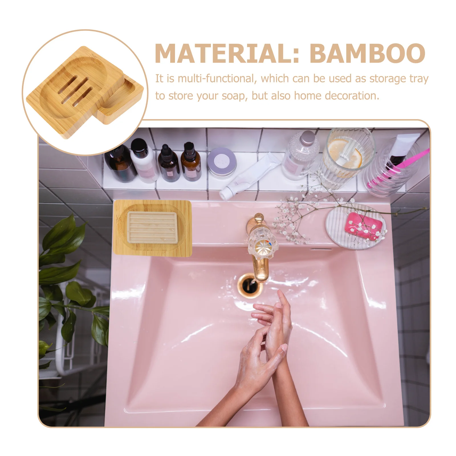 

2Pcs Bamboo Soap Holder Easy to Clean Drainage Holes Extend Soap Life Suitable for Bathroom Kitchen Shower Room Use