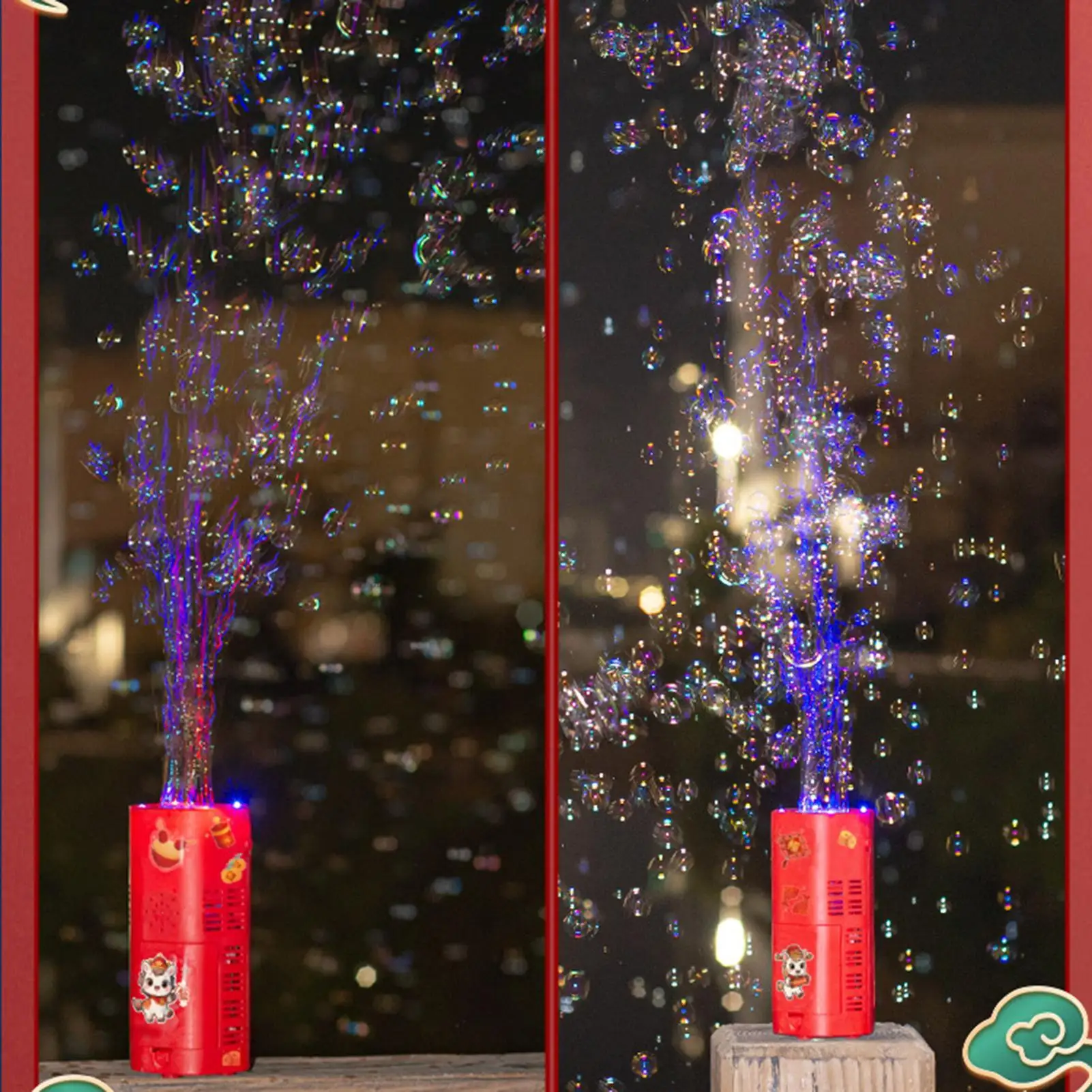 Ano do cavalo ano novo fogos de artifício máquina de bolhas, luzes coloridas, soprador de bolhas totalmente automático, presente de ano novo das crianças