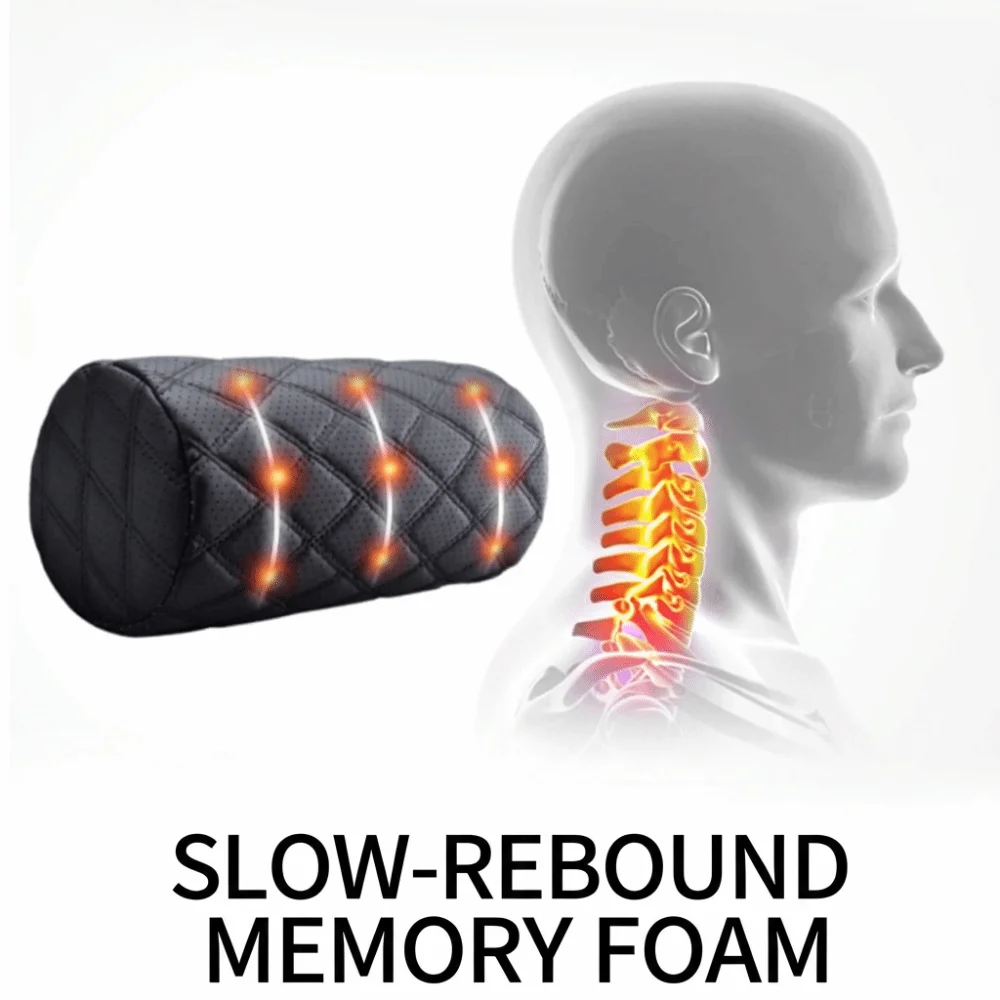 Breathable Perforated Nappa Leather Cylindrical Neck Pillow High-Density High‑Resilience Sponge Headrest Pillow
