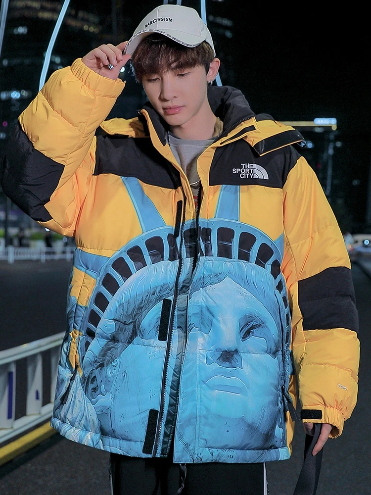 

Street Sle Trendy Cotton Jaet New Men's Warmth Hooded Loose Youth Godd Cotton Clothes Polyester Fiber 00% Online Excl...