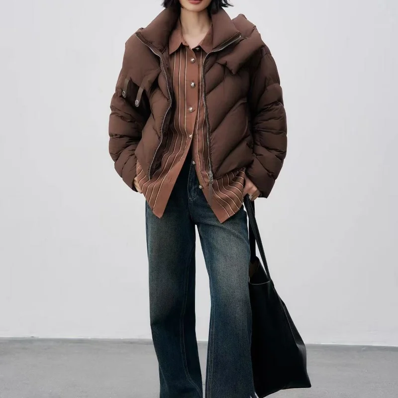 شتاء 2025 المرأة سميكة الدافئة نفخة سحابة مقنعين أسفل سترة Y2K جودة عالية موضة خفيفة الوزن ضئيلة قصيرة نمط الخبز