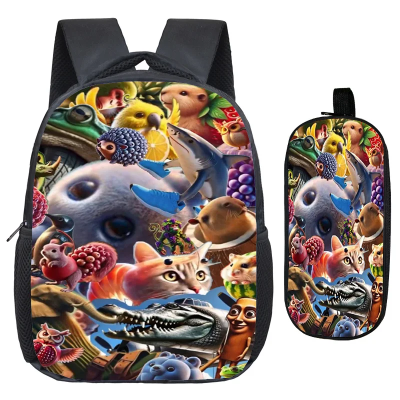 AI Game الإيطالية Brainrot ثلاثية الأبعاد طباعة حقيبة الظهر القلم Case2pcs طالب حقائب الظهر غير رسمية للأطفال حقيبة مخصصة ضوء تنفس Mochila #3