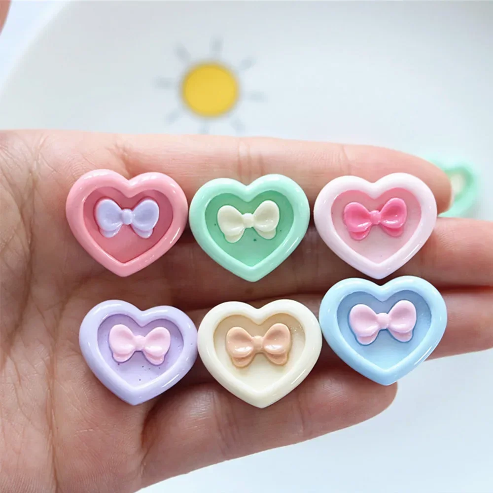 10PCS Shiny Heart Bow Resin Flat Back Cabochons For Hairpin Phone Case Scrapbooking DIY Jewelry Craft Decoration Accessories