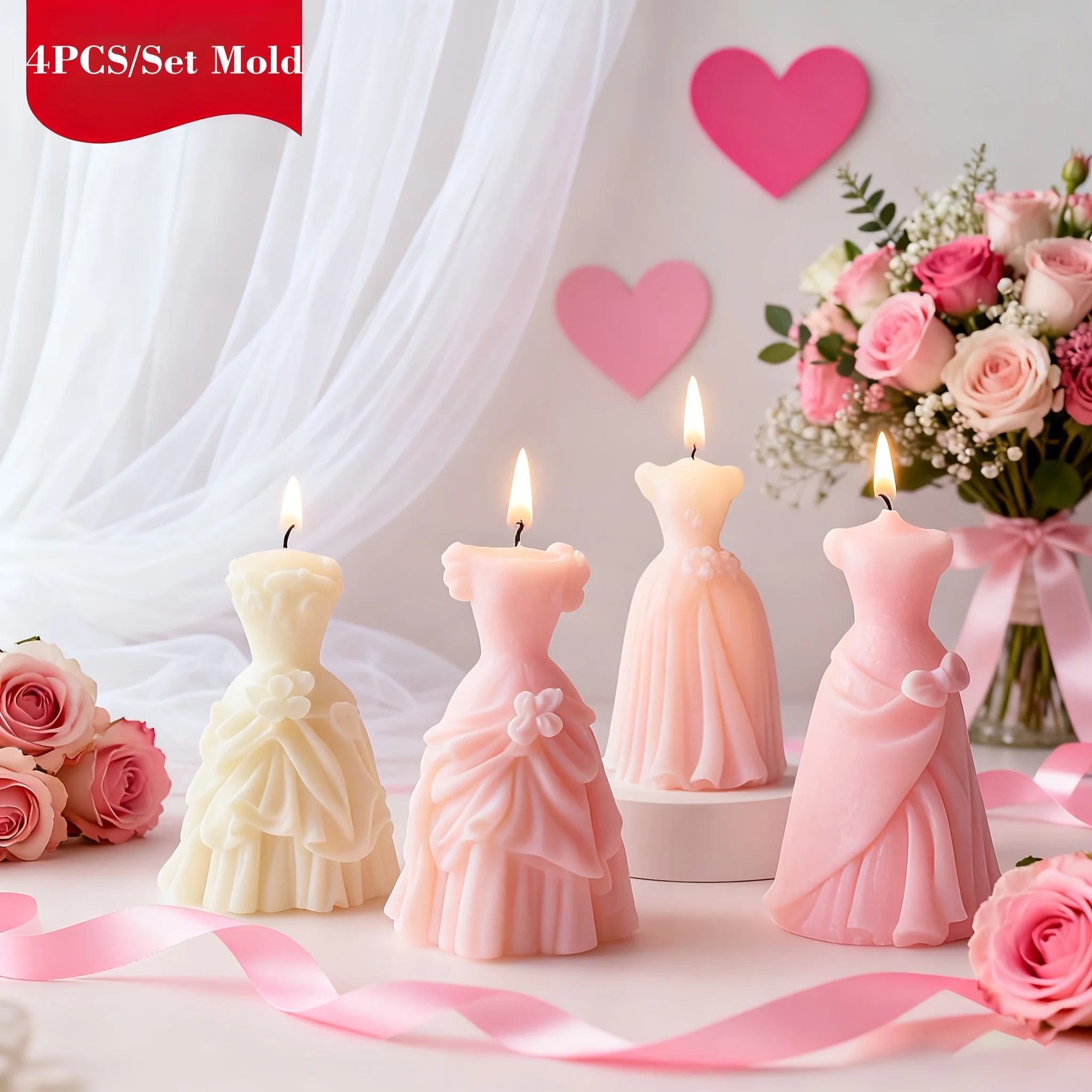 

4pcs/set Bridal Wedding Dress Candle Silicone Mold DIY Plaster Soap Resin Crafts Molds for Candles Handmade Gifts Home Decor