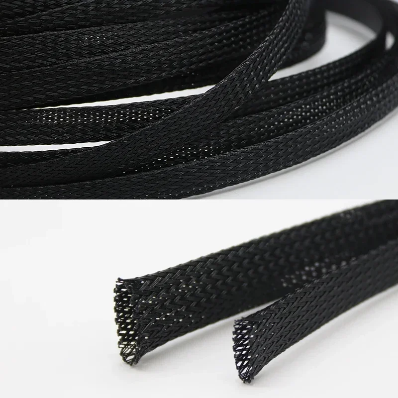 1/3/5/10M PET Black Cable Sleeve 1mm~100mm Insulated Braided Sleeving Data Line Protection Wire Cable Flame-Retardant Nylon Tube