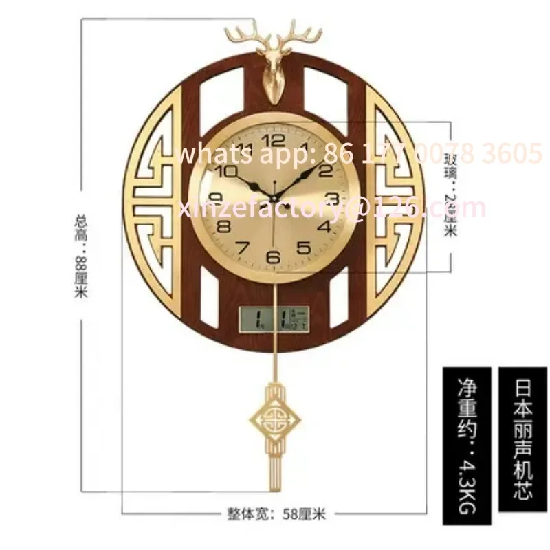 

Customizable swing clock porch decorative deer head wall silent clockpure copper wall clock living room
