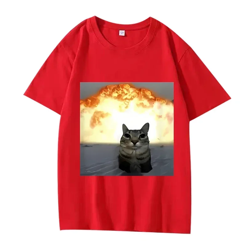 Whimsical Cat Explosion Meme T-shirt Vintage Washed Y2K Aesthetic Unisex Oversized Short Sleeve Summer Cotton Retro Streetwear