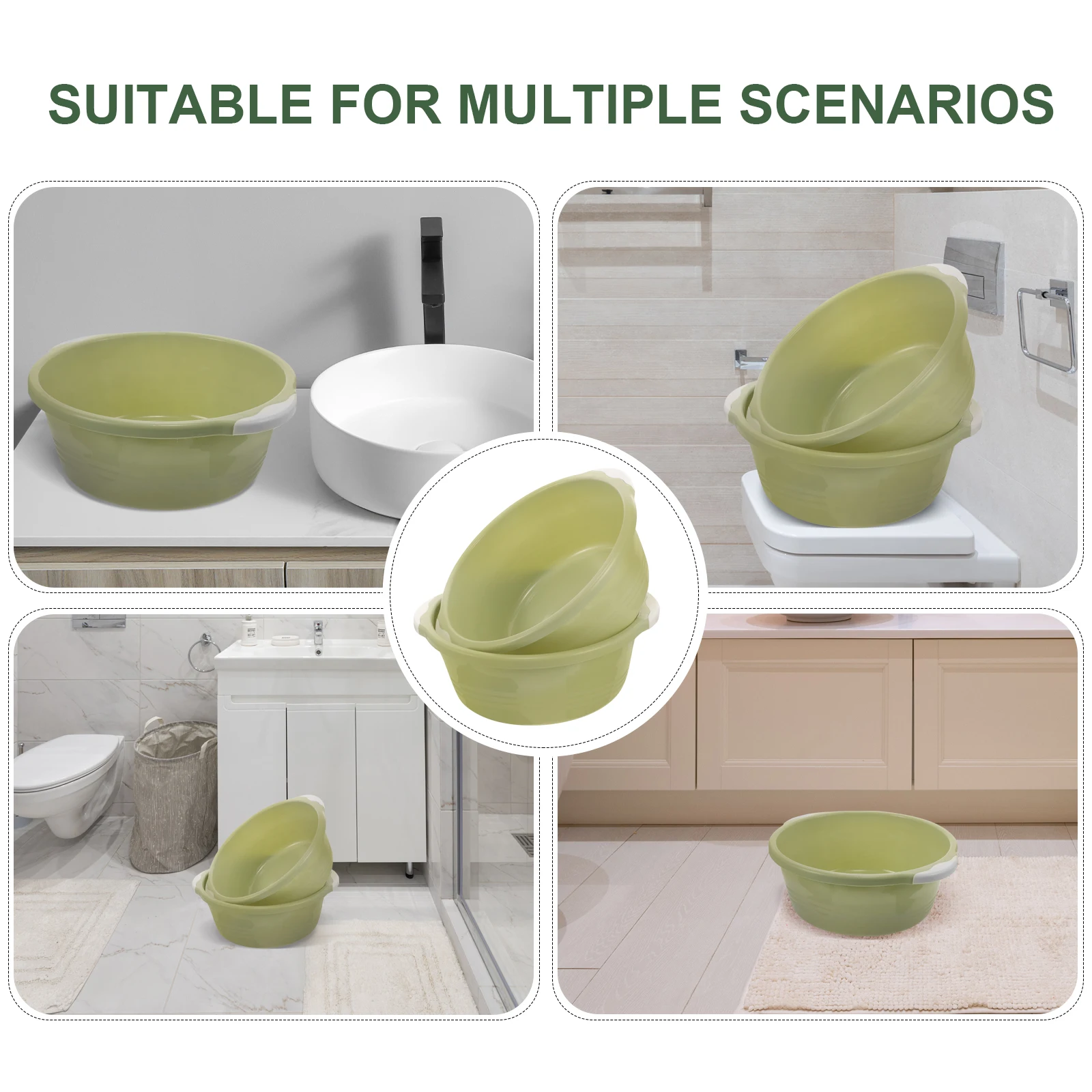 

2 Pcs Plastic Wash Basin Household Multipurpose Face Foot Washing Basin Kitchen Bathroom Anti Green Lightweight