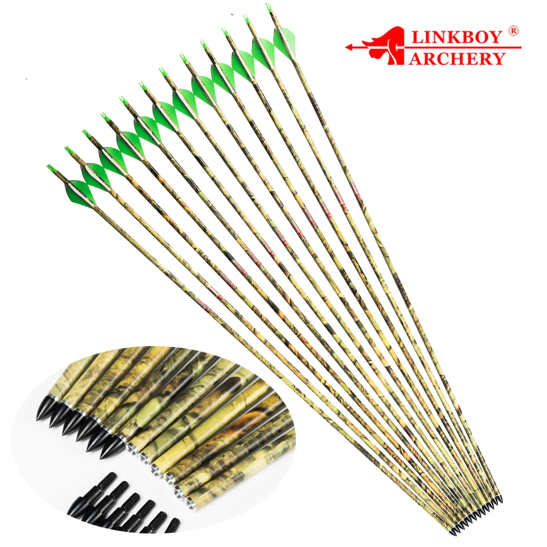 Carbon Arrow for Archery, Coma Sp300-600, for ID6.2mm, 2Inch, Plastic Vanes, 75gr, Tips Compound, Traditional Bow Hunting, 12Pcs