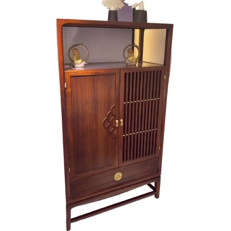 Nuevo Gabinete de vino de ébano chino, doble puerta contra la pared, luz de madera maciza, exhibición de lujo para sala de estar, gabinete alto de almacenamiento
