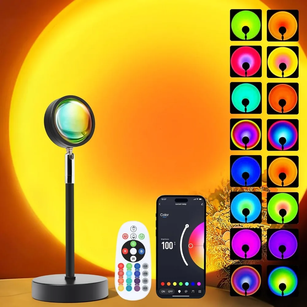 

Sunset LED Lamp Projector, 21 Colors Changing App & Remote Control Mood Lighting, Music Sync Ambiance Lighting, Sunset Lamp for