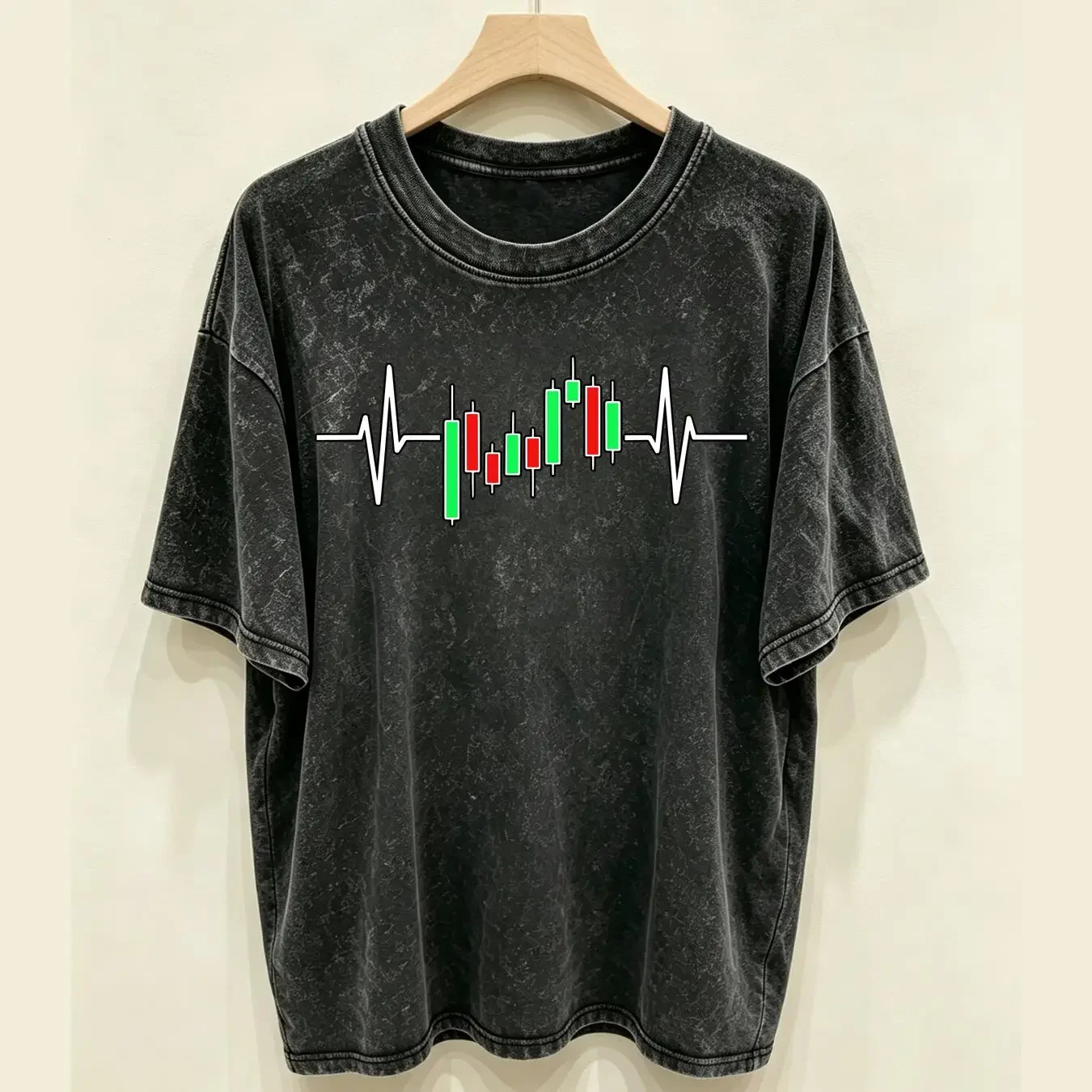 washed T Shirt Retro Trader Heartbeat Pulse Crypto Forex Stock Market Trading  vintage Washed streetwear Soft graphic Slightly