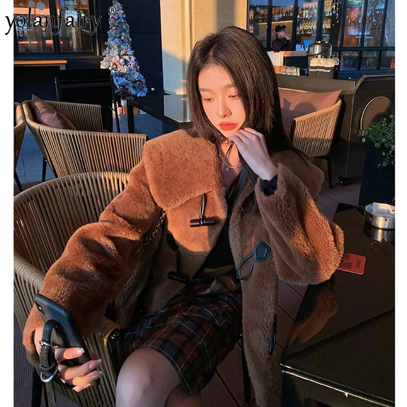 Winter Jacket for Women Real Fur Coat Women's Pure Wool Cowhorn Buckle Composite Fur Integrated Clothes Female Lapel Outwear FCY