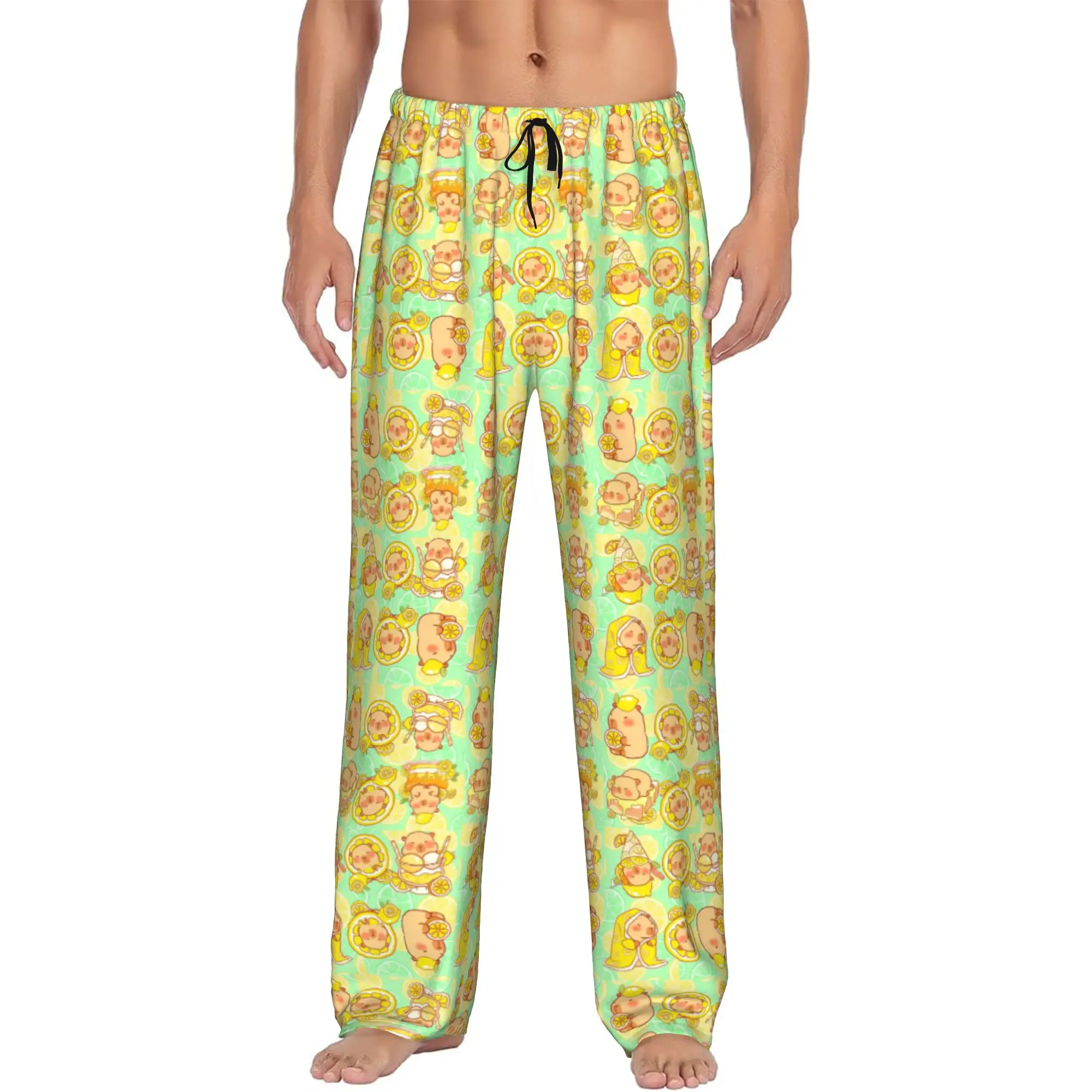 

Custom Funny Capybara Pajama Pants Sleepwear for Men Elastic Waistband Sleep Lounge Bottoms with Pockets