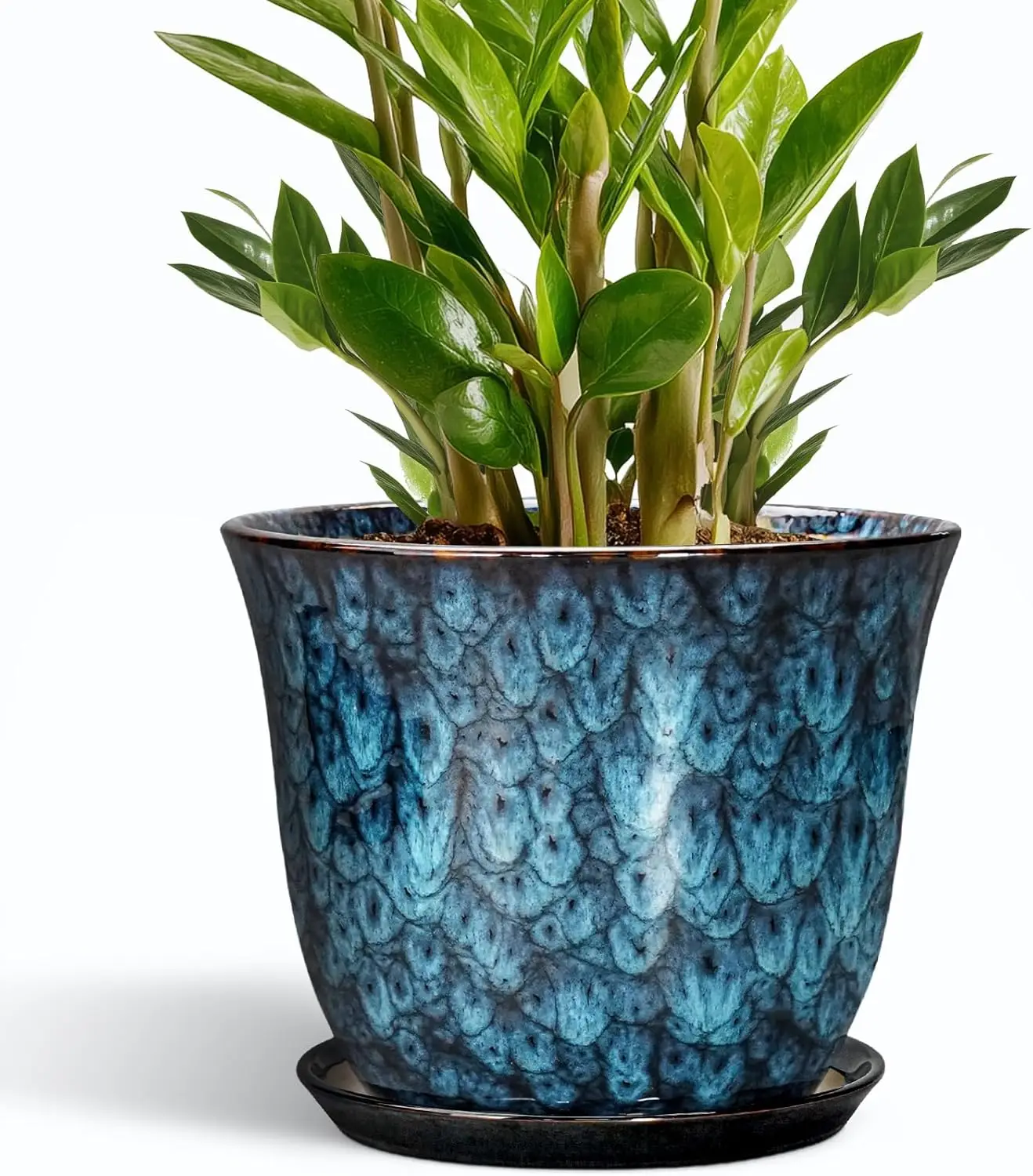 

Керамический цветочный горшок 10 дюймов с дренажным отверстием и поддоном, круглый, для дома и улицы, современный декоративный