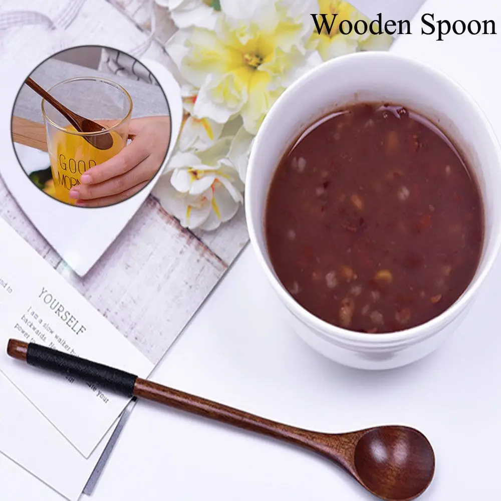 Handmade Tableware Desserts Condiment Kitchen Dining Long-handled Tea Scoops  Spoon Wooden Spoons