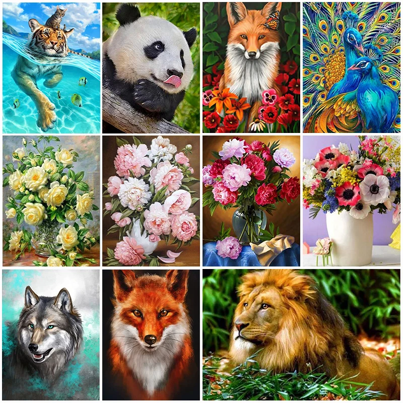 

DIY Diamond Painting Animal Panda Fox Embroidery Mosaic Cross Stitch Kits Full Drill Diamond Rhinestones Floral Home Decor