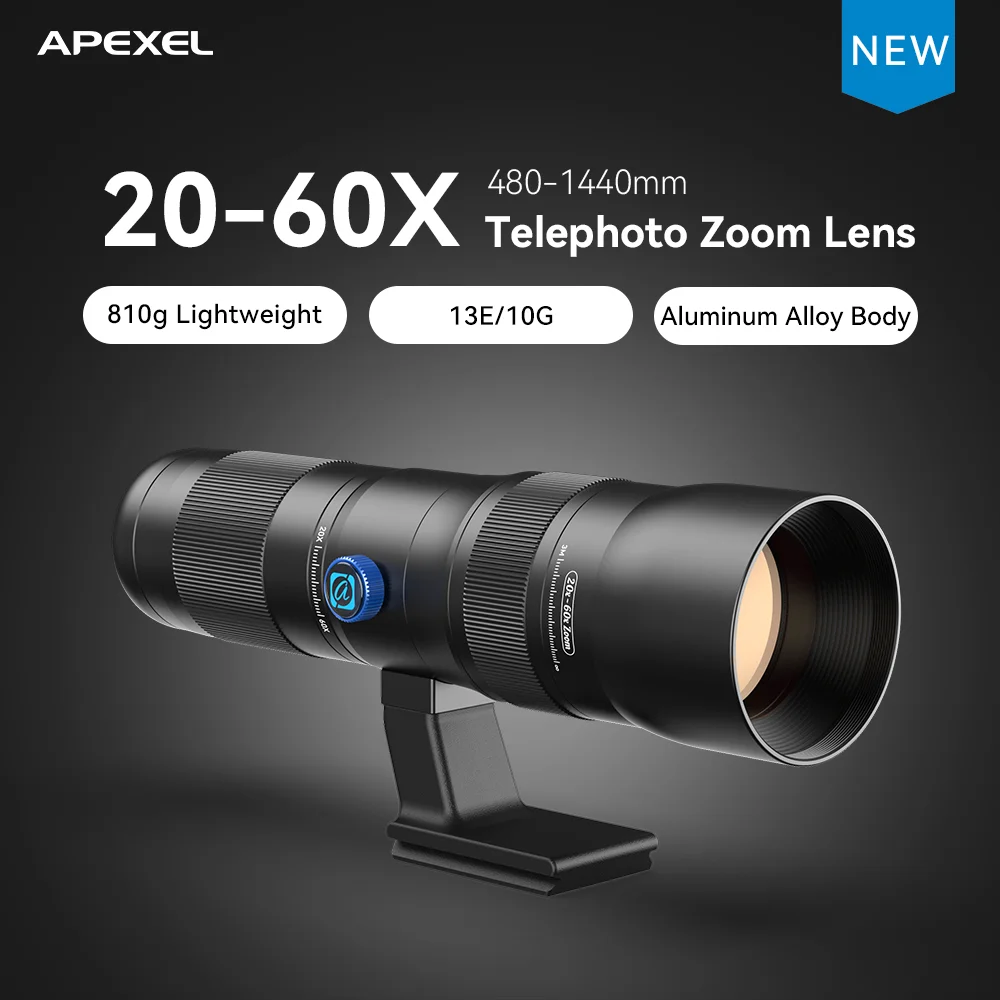 APEXEL 20-60X HD Zoom Telephoto Phone Lens Smartphone Bird Watching Camera Lens with New F005 Phone Clip Mount Without Tripod