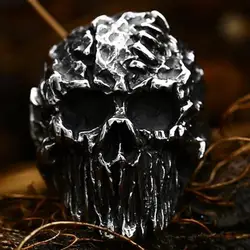 New Men Gothic Punk Stainless Steel Skeleton Horror Skull Rings For Men Vintage Hip Hop Rings Biker Party Halloween Jewelry Gift