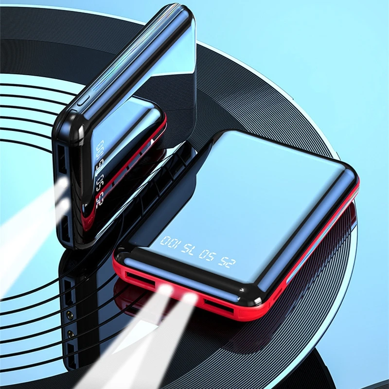 باور بانك صغير بقدرة 20000 مللي أمبير في الساعة بمنفذ USB مزدوج مع باور بانك بشاشة مرآة لهاتف آيفون 16 وسامسونج وشاومي شاحن محمول بطارية احتياطية