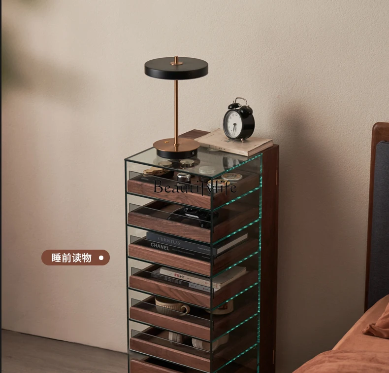 12 Glass Display Sofa Side Cabinet Black Walnut Removable Jewelry Storage Cabinet