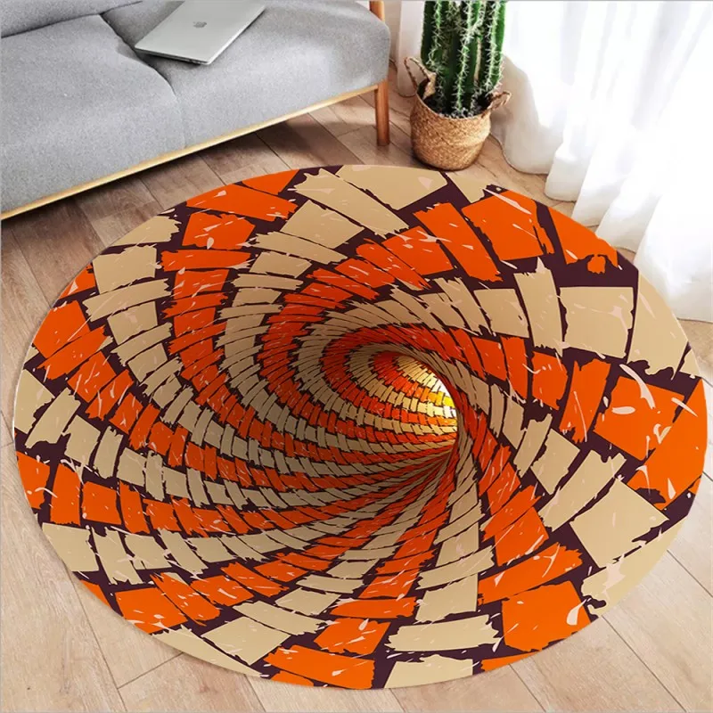Vortex Optical Illusion Round Rug,Soft Chenille Non-Slip Area Carpet for Living Room, Bedroom, Short Plush Swirl Floor Mat Decor