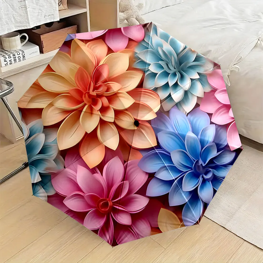 1PC Bold Floral Patterns on a Vibrant Umbrella Design Print 8 Iron Ribs Folding Umbrella Auto-Open Fashion Sunshade