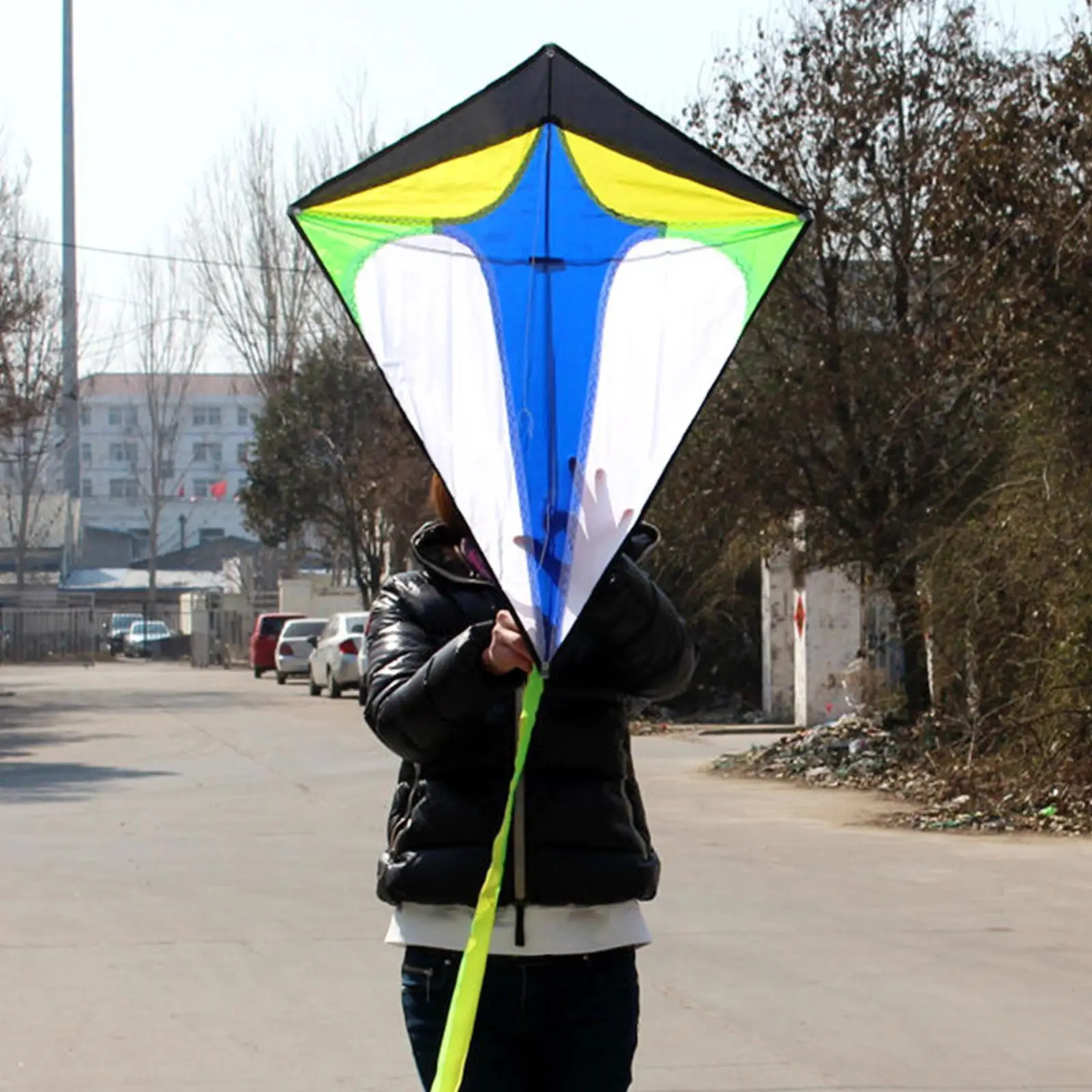 Color Block Fly Kites Easy to Assemble Diamond Kite for Adults Trip Garden