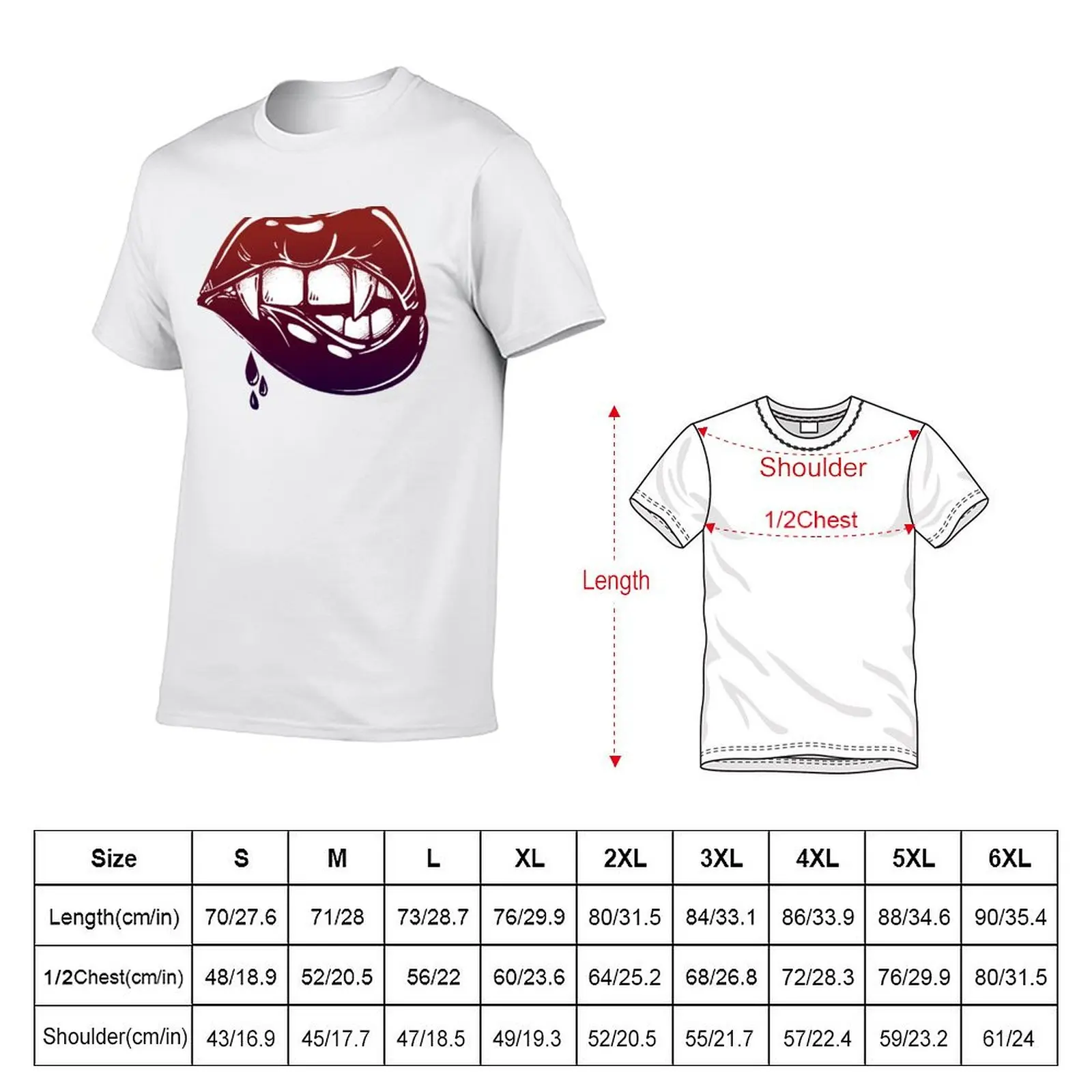 Sexy Vampire Lips with Blood Dripping T-Shirt Big and Tall Basic Tee Shirt view 2