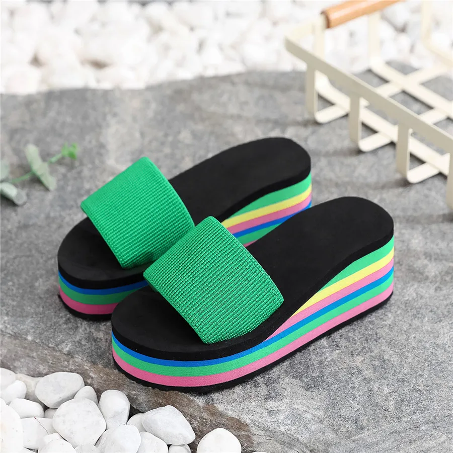 Summer Women\'s Flip Flops Fashion Bohemian Rainbow Female Beach Flip Flops Casual Flat Ladies Slipper Comfortable Women Shoes