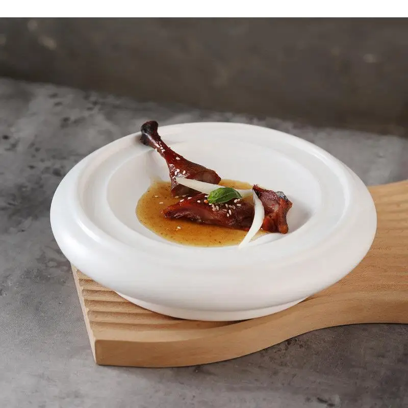 Ceramic Dinner Plate Restaurant Irregular Thick Soup Dessert Dish Snack Pasta Plates Solid Color Tableware