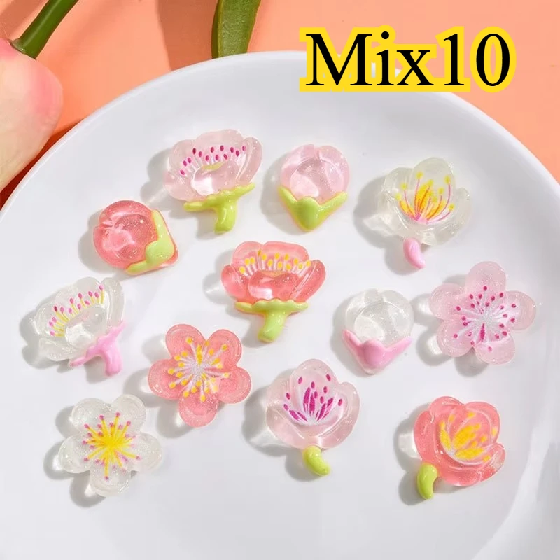 Mix 10 resin DIY phone case accessories handmade material resin transparent peach blossom cherry blossom