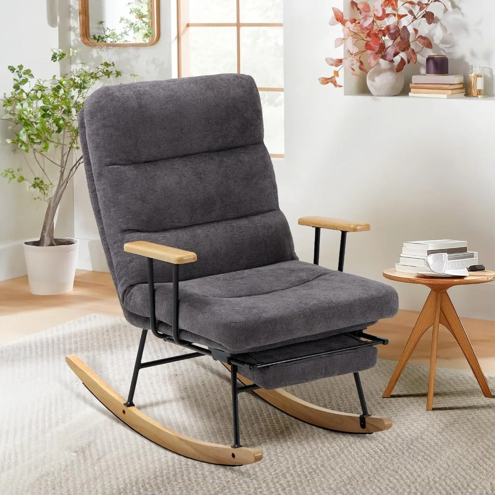 

Rocking Chair, with Footrest-Glider Rocking Chair, with Retractable Footrest and Adjustable Backrest, Rocking Accent Chairs
