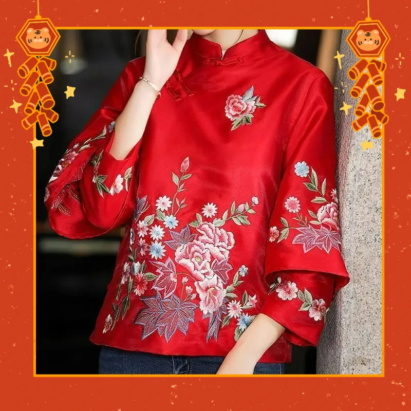 

Элегантная свободная блузка, новый весенне-осенний костюм Тан в этническом стиле, пальто в стиле ретро с вышивкой на пуговицах, китайский топ, женская верхняя рубашка