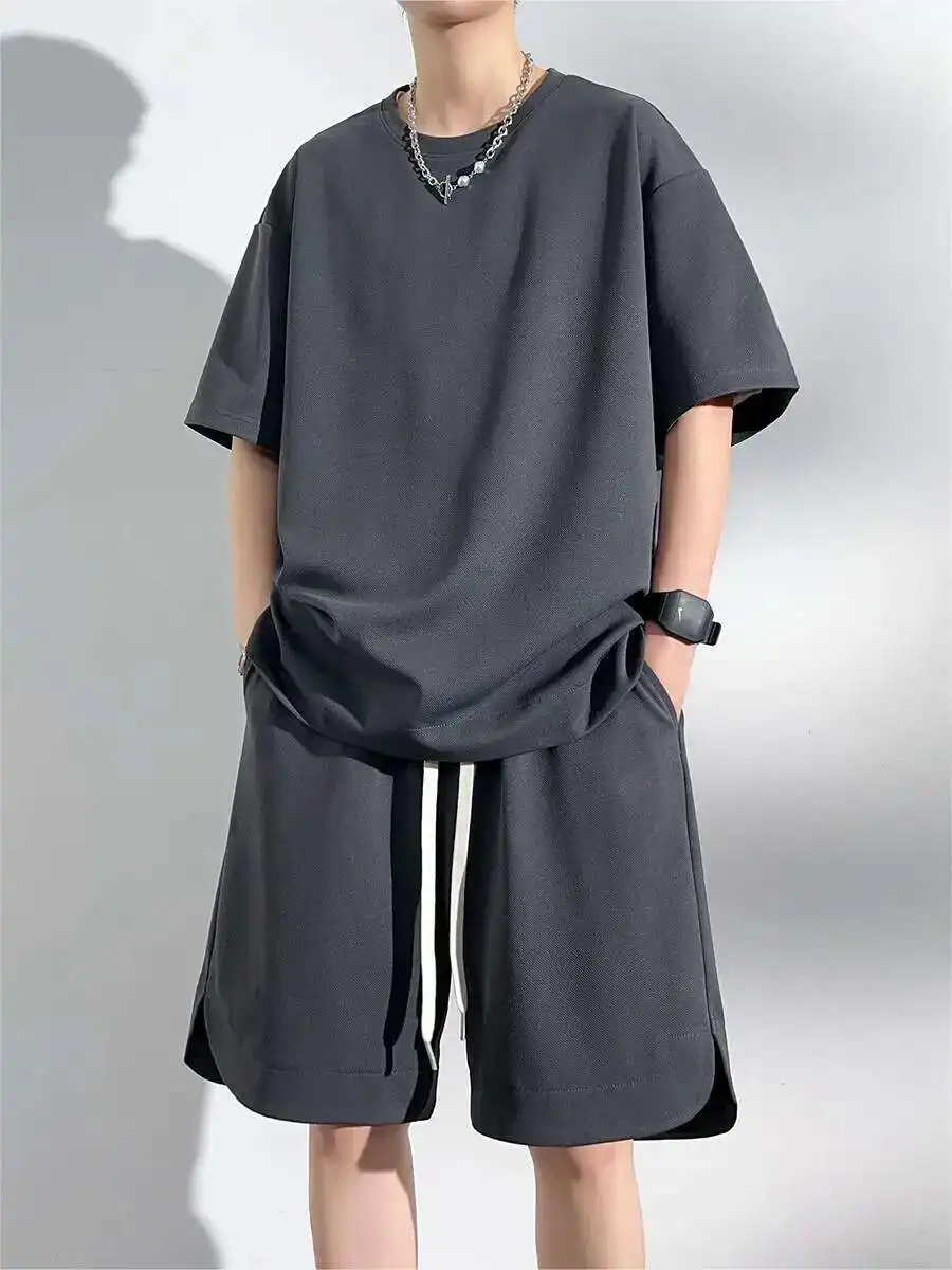 رياضية الرجال حجم كبير 8Xl 7Xl 6XL الصيف ملابس رياضية بلون مجموعات موضة عادية تي شيرت السراويل 2 قطعة الدعاوى الذكور