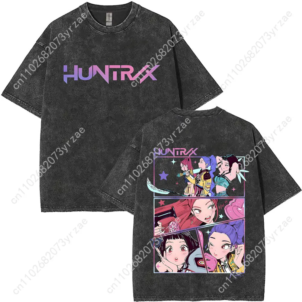 Camiseta KPop Demon Hunters Retro Wash para hombre y mujer, camiseta Vintage de alta calidad, camisetas suaves y transpirables de manga corta de algodón a la moda