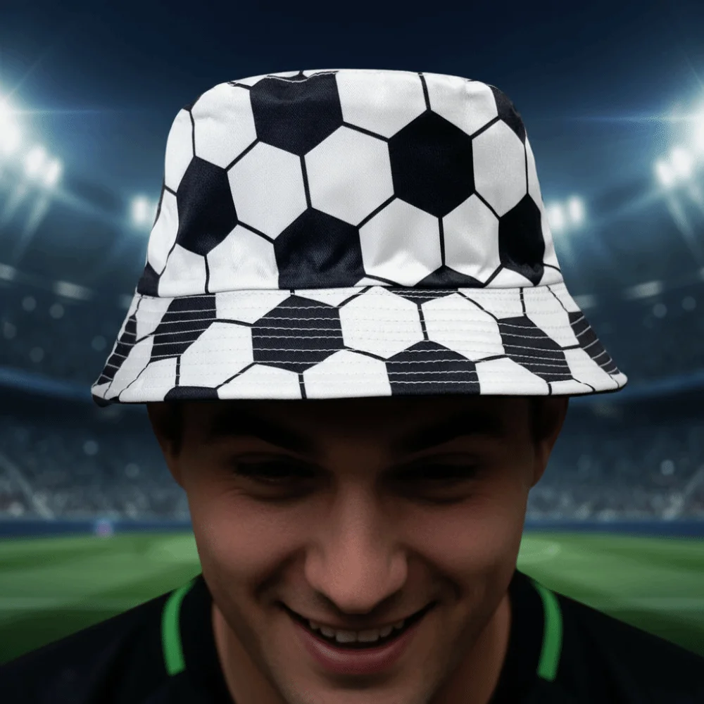 Korean Style Soccer Pattern Bucket Cap Folding Breathable Sunscreen Basin Cap Wide Brimmed Thin Football Fisherman Hat Daily